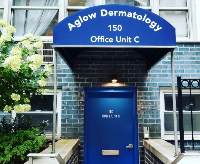 The entrance to Aglow Dermatology in New York City