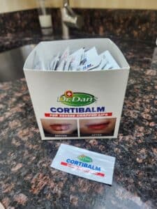 dry lip treatment as depicted by a box of cortibalm samples