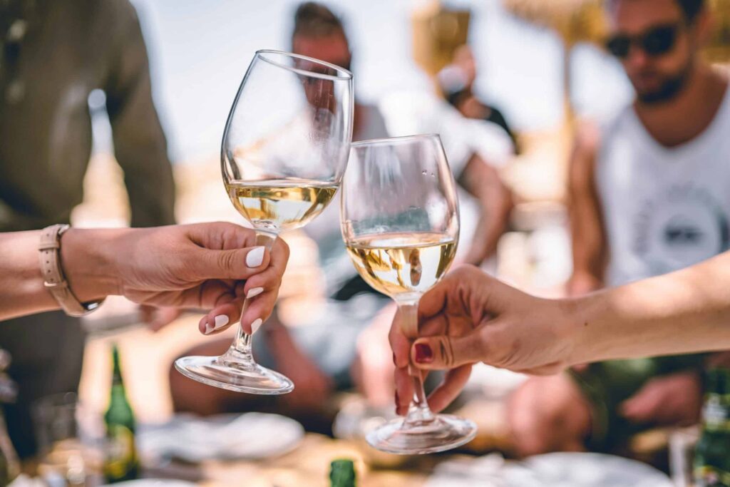 beauty rest as depicted by wine glasses toasting