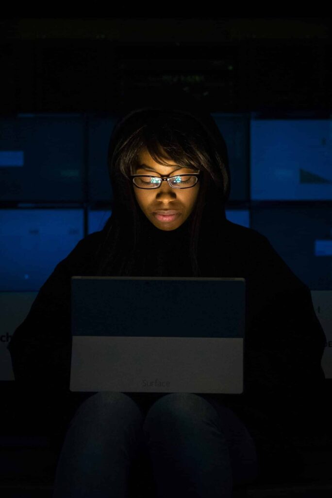 beauty rest as depicted by woman on computer at night