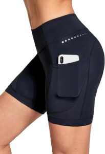 A woman's lower body wearing bike shorts