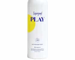 sunscreen for tanning as depicted by Supergoop! PLAY Antioxidant Body Sunscreen Mist SPF 50